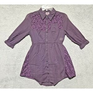 Free People Boho Plum Floral Lace Sheer 3/4 Sleeve Top Womens Size Small (2)